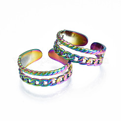 Bague manchette en acier inoxydable 304 couleur arc-en-ciel en forme de chaîne gourmette&nbsp;RJEW-N038-037M