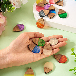 16шт 8 цвета прозрачные подвески из смолы и орехового дерева RESI-TA0002-66