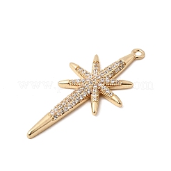 真鍮舗装クリアキュービックジルコニアペンダント  スターのチャーム  14KGP本金メッキ  40.5x19.5x3mm  穴：1.8mm&nbsp;ZIRC-L106-04G-01