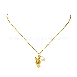 Halskette mit Anhänger aus Edelstahl 304 und Naturperle mit Meeresmotiv für Damen&nbsp;NJEW-JN06217-01