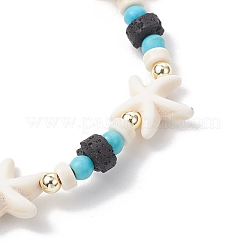 Pulseras elásticas de turquesa sintética y cuentas de roca de lava natural para hombres y mujeres&nbsp;BJEW-JB11988-04