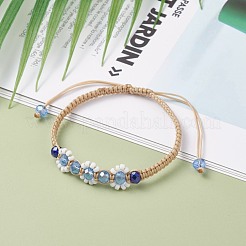 花の形の編みこみビーズブレスレット  女性のためのキラキラ光るガラスビーズ調節可能なブレスレット  ライラック  内径：2-3/8~3-3/4インチ（6~9.4cm）&nbsp;BJEW-TA00039-03