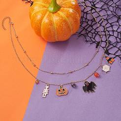 Collana a doppio strato con catene satellitari in ottone&nbsp;NJEW-TA00073