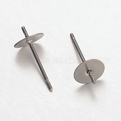 変色しない 316 サージカルステンレス スタッド イヤリング 金具  片穴パーツ用  ステンレス鋼色  13.5x6mm  ピン：0.7mm&nbsp;X-STAS-K098-03-6mm-P