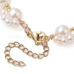 アクリルパール編みビーズブレスレット  フットプリント  ホワイト  7-1/2インチ（19cm）&nbsp;BJEW-JB110100