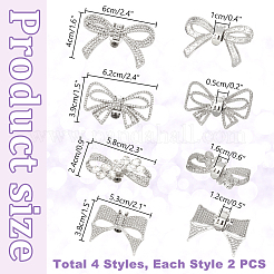 8 шт. 4 стиля бант сплав и латунные стразы украшения для обуви AJEW-PH0011-72
