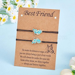2 個真鍮エナメルバタフライリンクブレスレットセット  女性のための調節可能なBFFブレスレット.  ゴールドカラー  シアン  4-3/4~9インチ（12~23cm）&nbsp;JB730B