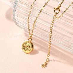304ステンレススチールフラットラウンドコインペンダントアズキチェーンネックレス女性用  18KGP本金メッキ  15.55インチ（39.5cm）&nbsp;STAS-Z108-02G-01