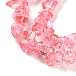 スプレープリント透明ガラスビーズ連売り  天然石風  チップ  ライトコーラル  2~8x5~19x4.5~7.5mm  穴：0.4mm  29.92''~31.10''（76~79センチメートル）&nbsp;X-GLAA-P060-01B-06