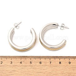 304ステンレススチールツートンスタッドピアス  トリプルC字型  ゴールデン·ステンレス鋼色  30x8mm&nbsp;EJEW-F355-05GP-06