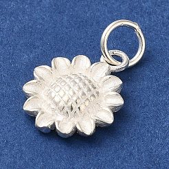 スターリングシルバーのひまわりチャーム925個  丸カン付き  銀  14x11x2.5mm  穴：4mm&nbsp;LS-STER-K180-03S