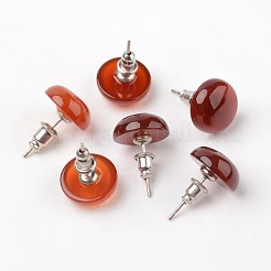半円形のドームの天然な赤瑪瑙のスタッドのピアス  プラチナメッキ真鍮パーツ  18mm  ピン：0.8mm&nbsp;EJEW-L171-06