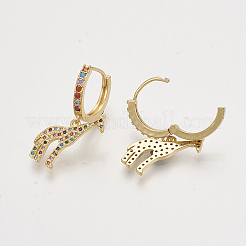 真鍮キュービックジルコニアダングルフープピアス  キリン  カラフル  ゴールドカラー  29mm  ピン：1mm&nbsp;EJEW-S201-145