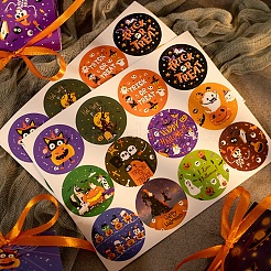 12 個ハロウィンテーマラウンドドット紙絵ステッカー diy スクラップブッキング用  クラフト  ハロウィーン模様  カラフル  35mm&nbsp;STIC-E003-02