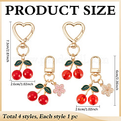 4 шт. 4 стиля вишневый сплав эмалированный поворотный брелок&nbsp;KEYC-ME0001-04