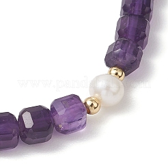 Эластичные браслеты для женщин из натурального аметиста и культивированного пресноводного жемчуга.&nbsp;BJEW-JB13327