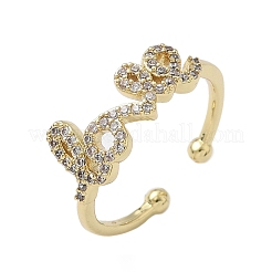 Латунные микро проложить манжеты кольца кубического циркония RJEW-H256-03G