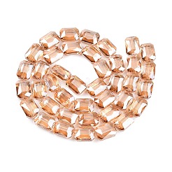 電気メッキ透明ガラスビーズ連売り  半分メッキ  多面カット  長方形  桃パフ  18x13x7.8mm  穴：1mm  約40個/連  28.74インチ（73cm）&nbsp;EGLA-WH0005-02C-04