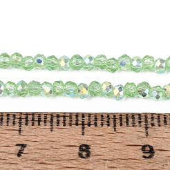 ABカラーメッキ透明ガラスロンデルビーズ連売り  多面カット  淡緑色  2.5x2mm  穴：0.5~0.9mm  約148~159個/連  11.42~13.19''（29~33.5センチメートル）&nbsp;EGLA-T029-2mm-10E