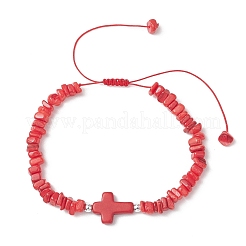 Braccialetti di perline intrecciate regolabili in conchiglie naturali d'acqua dolce e perline turchesi sintetiche tinte per donna&nbsp;BJEW-JB13105-05
