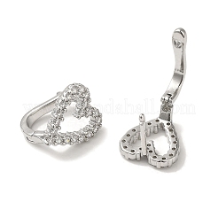 Женские серьги-кольца из латуни с микропаве в форме сердца и прозрачным фианитом EJEW-C097-10P