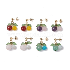 Вишневые натуральные смешанные камни серьги-гвоздики&nbsp;EJEW-TA00627