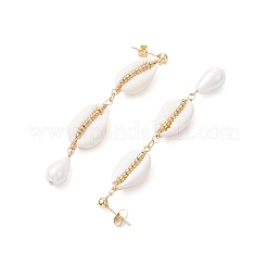 Серьги-гвоздики с кисточками из ракушечного жемчуга EJEW-TA00645