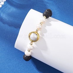Braccialetti elasticizzati da donna in pietra lavica naturale&nbsp;BJEW-JB14023