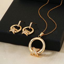 Комплекты из латунных подвесок и серег-гвоздиков с микропаве из прозрачных кубических цирконий для женщин LE1228-1