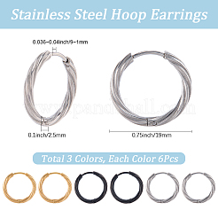 18 шт. 3-х цветные серьги-кольца из нержавеющей стали 303 для женщин EJEW-SC0001-81A