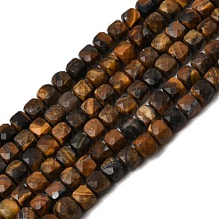 天然石タイガーアイビーズ連売り  多面カット  キューブ  5x5mm  穴：0.8mm  約83個/連  15.55''（39.5センチメートル）&nbsp;G-B107-B02-02A