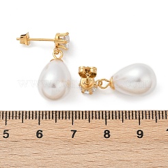 Серьги-гвоздики в форме капли с плоскими круглыми подвесками из нержавеющей стали 304 с прозрачным кубическим цирконием EJEW-F366-01G-02