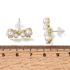 合金スタンドピアス  蝶結び  ラインストーンとプラスチックイミテーションパール付き  女性用スターリングシルバースタッドピアス925個  ゴールドカラー  10.5x19mm&nbsp;LS-AL-CBA1AA3-01G