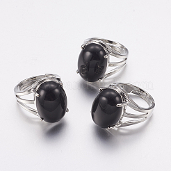 天然黒瑪瑙（染色・加熱）幅広バンド指輪  真鍮製の指輪のパーツ  オーバル  18mm&nbsp;RJEW-K224-A06