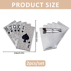 ポーカーカードエナメルピン2個  バックパック服用合金ブローチ  プラチナ  36x40mm&nbsp;JEWB-FH0003-18P