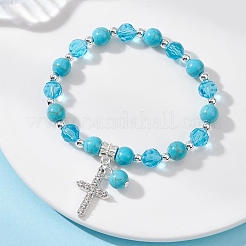 2 шт. браслеты с подвесками в виде крестиков из сплава со стразами BJEW-JB12882