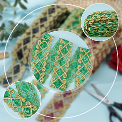 エスニック風刺繍ポリコットンリボン  ガーゼとスパンコール付き  ジャカードリボン  チロリアンリボン  服飾材料  菱形模様  ライムグリーン  2-1/2インチ（62mm）&nbsp;OCOR-WH0066-34C