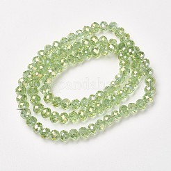 電気メッキ透明ガラスビーズ連売り  フル虹メッキ  多面カット  ロンデル  淡緑色  3x2mm  穴：0.8mm  約150~155個/連  15~16インチ（38~40cm）&nbsp;EGLA-A034-T2mm-T08