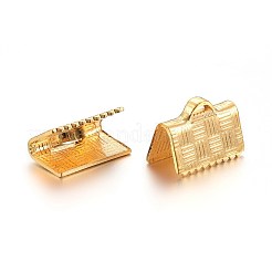 201ステンレススチールリボンカシメエンドパーツ子  長方形  ゴールドカラー  7x10mm  穴：3x1mm&nbsp;STAS-L214-11G