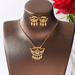 Комплекты из латунных подвесок-кисточек в форме полумесяца с микропаве из прозрачных кубических цирконий и серег-гвоздиков для женщин PB9460