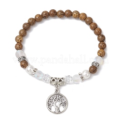 4шт. деревянные круглые бусины браслеты с подвесками для женщин&nbsp;BJEW-JB11645