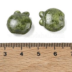 ヴィンテージの手作り磁器ビーズ  ファンシーアンティーク施釉磁器  りんご  オリーブドラブ  15.5x15x8mm  穴：1.6mm&nbsp;PR-CBA4F13-F09