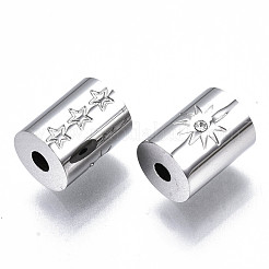 304ステンレススチールビーズ  ラインストーン付き  スターとコラム  ステンレス鋼色  8x6mm  穴：1.6mm&nbsp;STAS-S116-309P