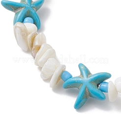 Браслеты из натуральных ракушек и синтетической бирюзы с бусинами в виде морских звезд для женщин&nbsp;BJEW-JB12581-02