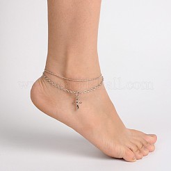 Крест ccb пластиковый шарм многожильные ножные браслеты AJEW-AN00092-03