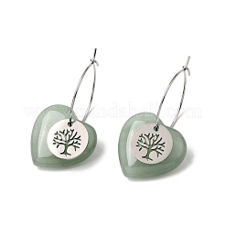 Orecchini a cerchio da donna in avventurina verde naturale e acciaio inossidabile 304.&nbsp;EJEW-G475-05P-07