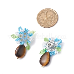 Boucles d'oreilles à tige en perles de verre faites à la main et œil de tigre naturel&nbsp;EJEW-MZ00449-02