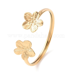 Браслеты-манжеты с цветком из нержавеющей стали 304 для женщин&nbsp;LS-BJEW-Z157-02G-01