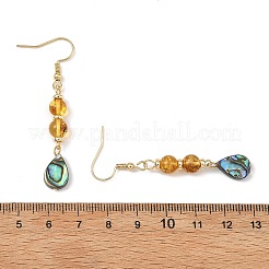 Ohrhänger aus natürlichem Bernstein und Abalone-/Paua-Muschelperlen&nbsp;EJEW-JE07315-01