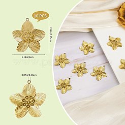 304ステンレススチールペンダント10個  花のチャーム  ゴールドカラー  31.5x30x3mm  穴：1.8mm&nbsp;STAS-SZ0003-53A